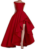 A-Line/Princess Off-the-Shoulder Asymmetrical Satin Asymmetrical Dresses