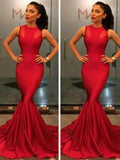 Trumpet/Mermaid Jewel Court Train Satin Prom Evening Formal Dresses