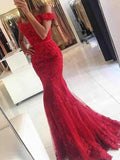 Trumpet/Mermaid Off-the-Shoulder Sweep/Brush Train Tulle Prom Evening Dresses with Applique