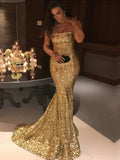 Trumpet/Mermaid Strapless Sweep/Brush Train Sequins Prom Formal Dresses