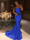 Trumpet/Mermaid Strapless Sweep/Brush Train Sequins Prom Formal Dresses