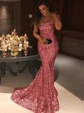 Trumpet/Mermaid Strapless Sweep/Brush Train Sequins Prom Formal Dresses