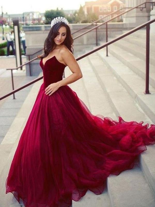 Ball Gown Sweetheart Court Train Tulle Prom Evening Formal Dresses