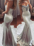 Trumpet/Mermaid Sweetheart Sweep/Brush Train Satin Prom Formal Dresses with Sequin