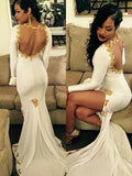 Trumpet/Mermaid Scoop Sweep/Brush Train Chiffon Applique Long Sleeves Prom Dresses with Split