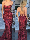 Trumpet/Mermaid Spaghetti Straps Sweep/Brush Train Sequins Prom Evening Dresses