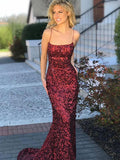 Trumpet/Mermaid Spaghetti Straps Sweep/Brush Train Sequins Prom Evening Dresses