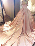 Ball Gown Sweetheart Court Train Satin Prom Evening Formal Dresses with Lace
