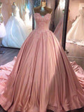 Ball Gown Sweetheart Court Train Satin Prom Evening Formal Dresses with Lace