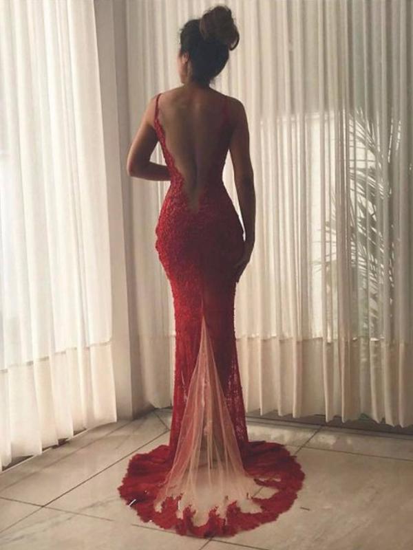Trumpet/Mermaid V-neck Sweep/Brush Train Tulle Lace Prom Evening Dress Dessiny Trumpet/Mermaid V-neck Sweep/Brush Train Tulle Lace Prom Evening Dress Dessiny