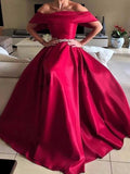 A-Line/Princess Off-the-Shoulder Long Satin Prom Evening Dresses with Sash/Ribbon/Belt