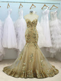 Trumpet/Mermaid Sweetheart Sweep/Brush Train Tulle Prom Evening Dresses with Sequin