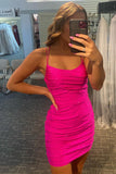 Sheath/Column Spaghetti Straps Beaded Short Homecoming Dresses