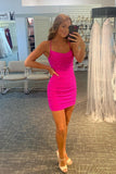 Sheath/Column Spaghetti Straps Beaded Short Homecoming Dresses