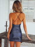 Sheath/Column Sequins V-Neck Spaghetti Straps Short Dresses