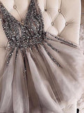 A-Line/Princess V-neck Tulle Sleeveless Short/Mini Homecoming Dresses with Sequin