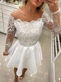 A-Line/Princess Off-the-Shoulder Chiffon Long Sleeves Short/Mini Dresses with Beading