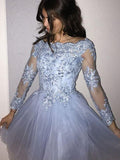 A-Line/Princess Off-the-Shoulder Tulle Long Sleeves Short/Mini Dresses with Applique