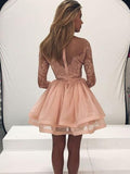 A-Line/Princess Scoop Organza Long Sleeves Short/Mini Dresses with Applique