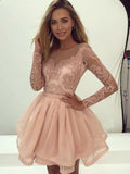 A-Line/Princess Scoop Organza Long Sleeves Short/Mini Dresses with Applique