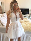 A-Line/Princess V-neck Tulle Sleeveless Short/Mini Homecoming Dresses with Beading