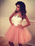 A-Line/Princess Bateau Tulle Sleeveless Short/Mini Dresses with Applique