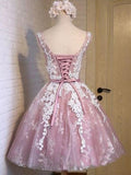 A-Line/Princess Scoop Tulle Sleeveless Short/Mini Homecoming Dresses with Applique