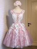 A-Line/Princess Scoop Tulle Sleeveless Short/Mini Homecoming Dresses with Applique