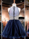 A-Line/Princess Bateau Tulle Sleeveless Short/Mini Homecoming Dresses with Beading