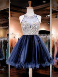 A-Line/Princess Bateau Tulle Sleeveless Short/Mini Homecoming Dresses with Beading