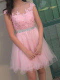 A-Line/Princess Bateau Tulle Sleeveless Short/Mini Homecoming Dresses with Applique