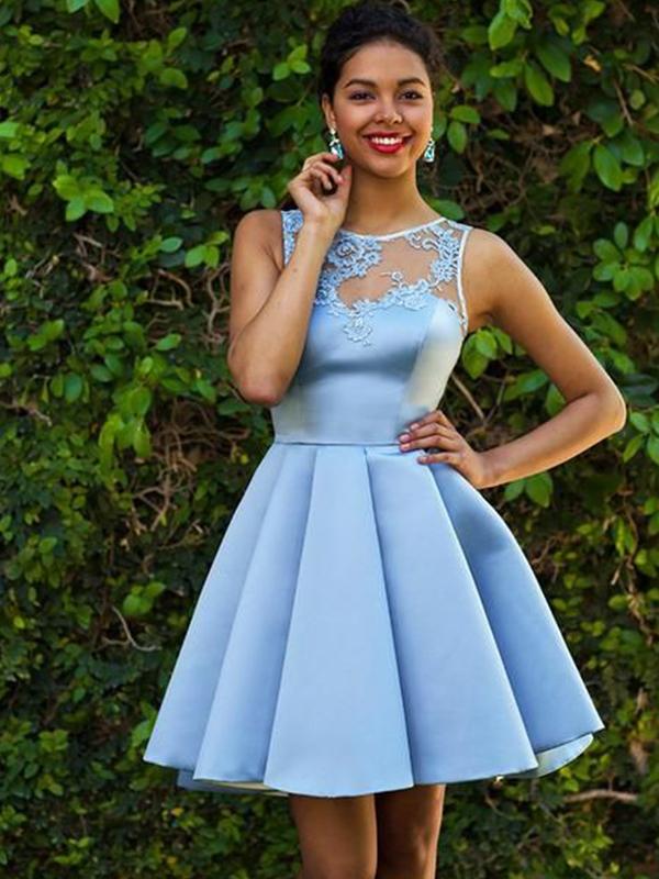 Middle School Knee Length 8th Grade Graduation Dresses A-Line/Princess Bateau Satin Sleeveless Short/Mini Dresses With Appliq Dessiny Middle School Knee Length 8th Grade Graduation Dresses A-Line/Princess Bateau Satin Sleeveless Short/Mini Dresses With Appliq Dessiny
