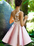 A-Line/Princess One-Shoulder Satin Sleeveless Short/Mini Dresses with Applique