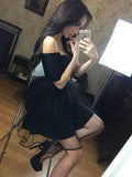 A-Line/Princess Off-the-Shoulder Tulle 1/2 Sleeves Short/Mini Dresses with Ruffles