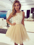 A-Line/Princess Bateau Tulle Sleeveless Short/Mini Homecoming Dresses with Applique