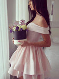 A-Line/Princess Off-the-Shoulder Satin Sleeveless Short/Mini Dresses with Ruffles