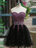 A-Line/Princess Sweetheart Tulle Sleeveless Short/Mini Homecoming Dresses with Beading