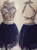 A-Line/Princess Halter Tulle Sleeveless Short/Mini Dresses with Applique