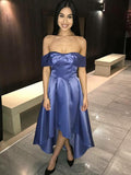 A-Line/Princess Off-the-Shoulder Satin Sleeveless Ankle Length Dresses with Bowknot