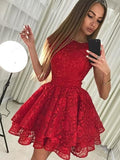 A-Line/Princess Scoop Lace Sleeveless Short/Mini Cocktail Dresses with Lace
