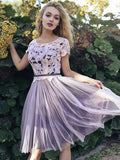 A-Line/Princess Scoop Tulle Short Sleeves Short/Mini Cocktail Dresses with Sash