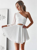 A-Line/Princess One-Shoulder Chiffon Long Sleeves Short/Mini Dresses with Ruffles