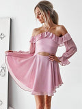 A-Line/Princess Off-the-Shoulder Chiffon Long Sleeves Short/Mini Dresses with Ruffles
