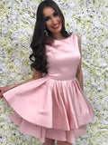 A-Line/Princess Scoop Satin Sleeveless Short/Mini Homecoming Dresses with Ruffles
