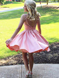 A-Line/Princess Bateau Satin Sleeveless Knee Length Dresses with Ruffles