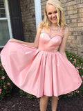 A-Line/Princess Bateau Satin Sleeveless Knee Length Dresses with Ruffles