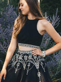 A-Line/Princess Scoop Satin Sleeveless Short/Mini Two Piece Cocktail Dresses with Beading