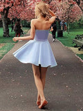 A-Line/Princess Strapless Satin Sleeveless Short/Mini Homecoming Dresses with Ruffles