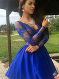 A-Line/Princess V-neck Organza Long Sleeves Short/Mini Dresses with Applique