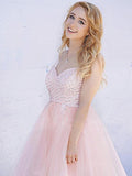 A-Line/Princess Straps Tulle Sleeveless Short/Mini Homecoming Dresses with Beading